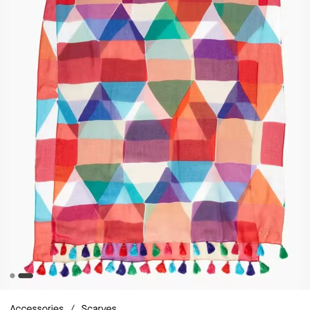 KATE SPADE Pubelo tiles Colorful Geometric Pattern Scarf with Tassels